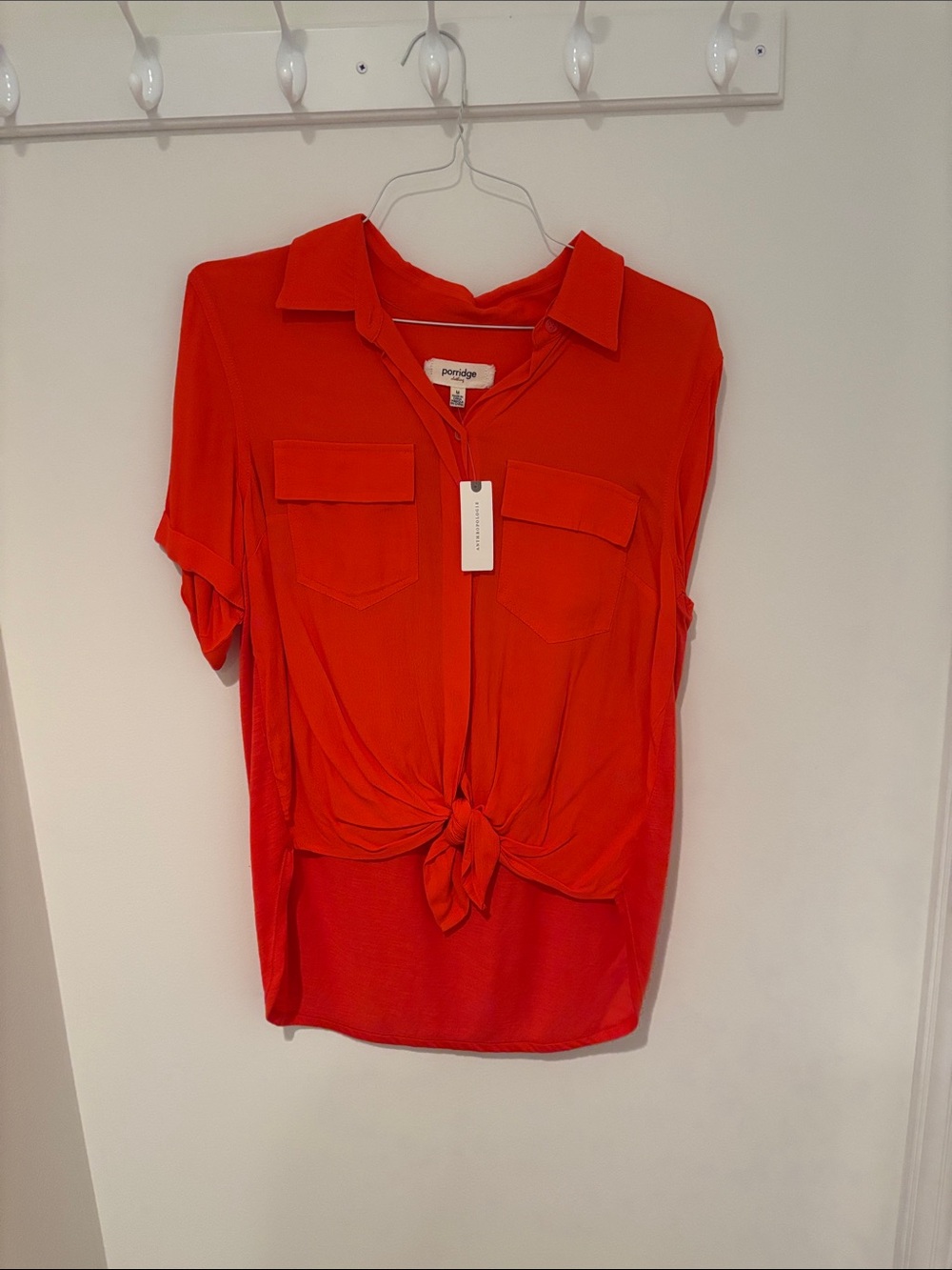 Porch & Page Red Tie-Front Button Down Shirt